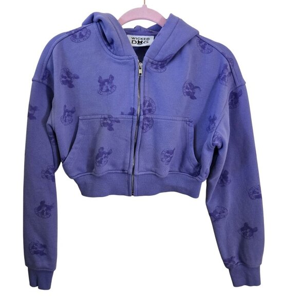 Wicked Dog Purple Unique All Over Logo Full Zip Cropped Hoodie Size S - Picture 1 of 3